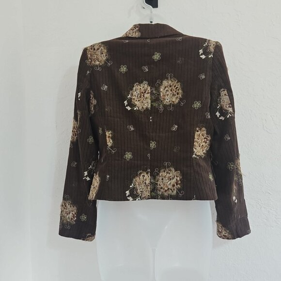 Vtg Boho Chic Chocolate Brown Embroidered Floral Jacket Western Blazer Sz 6 - Picture 4 of 10